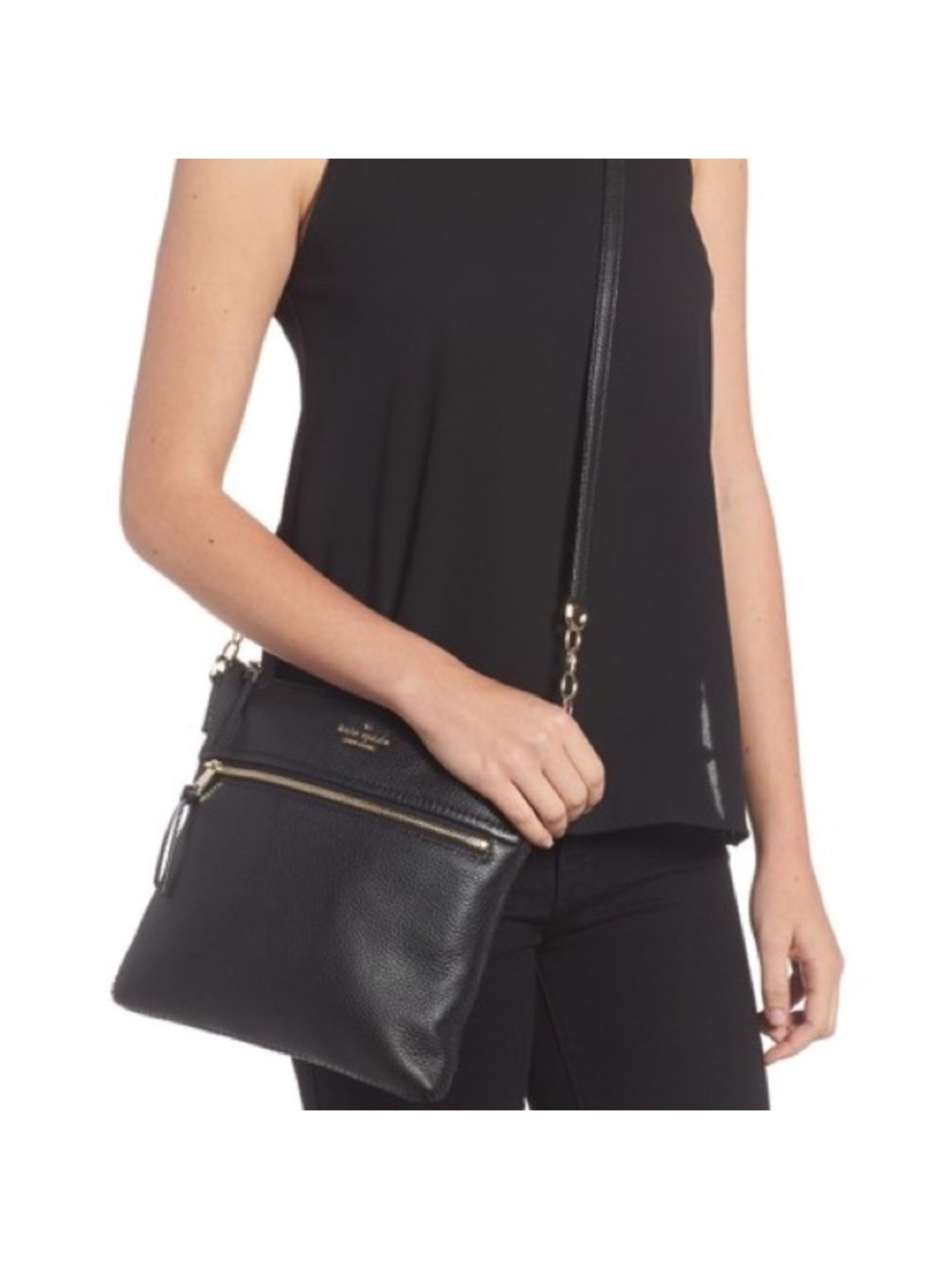kate spade Black Pebbled Leather Crossbody with Gold Hardware